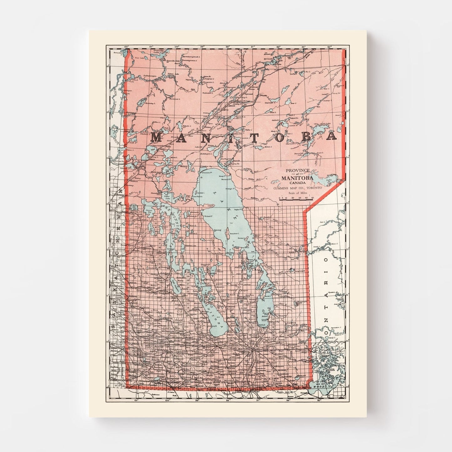 Vintage Map of Manitoba, Canada, 1925