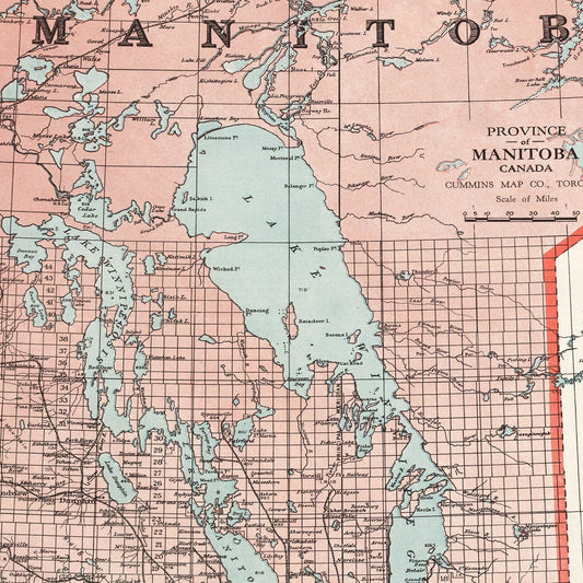 Vintage Map of Manitoba, Canada, 1925