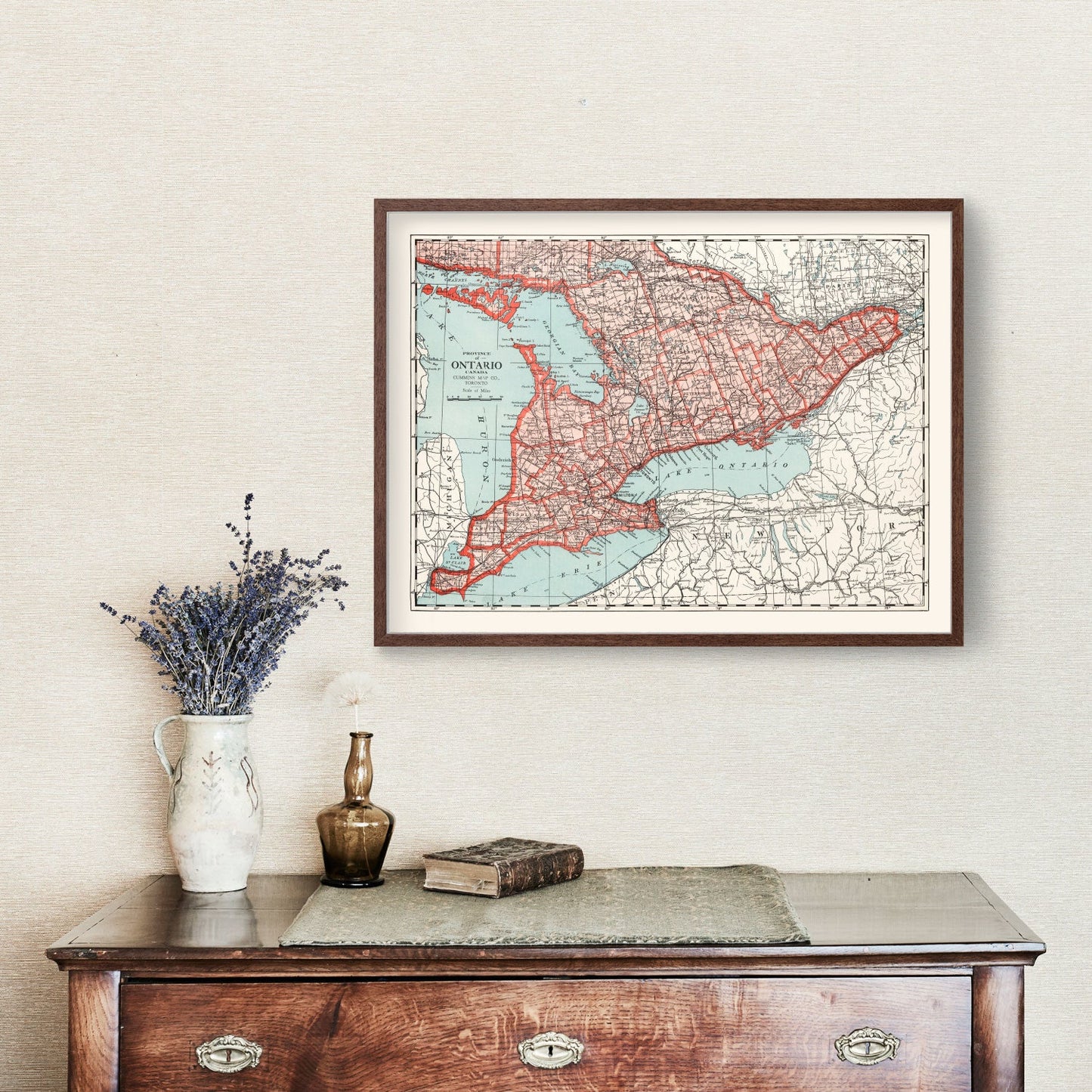 Vintage Map of Ontario, Canada, 1925