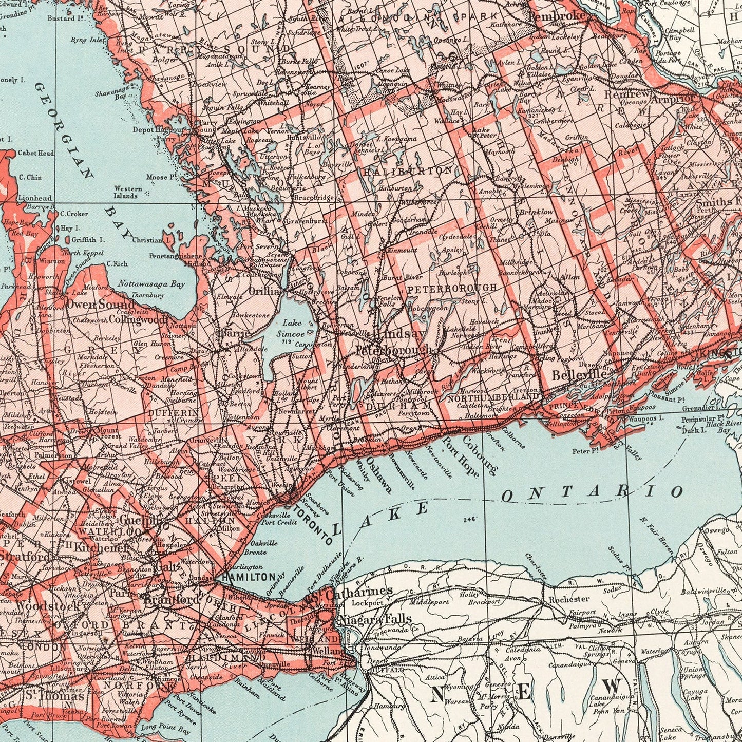 Vintage Map of Ontario, Canada, 1925
