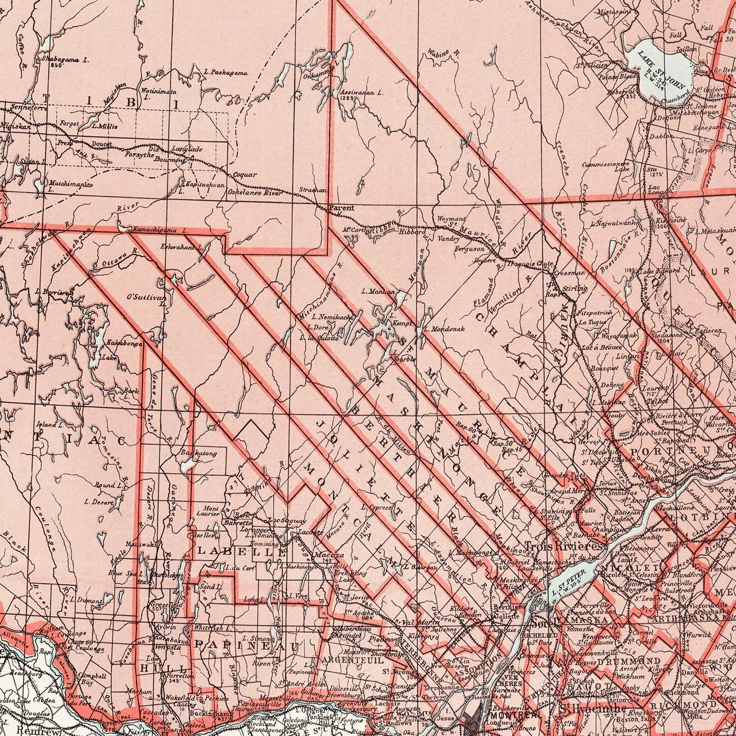 Vintage Map of Quebec, Canada, 1925