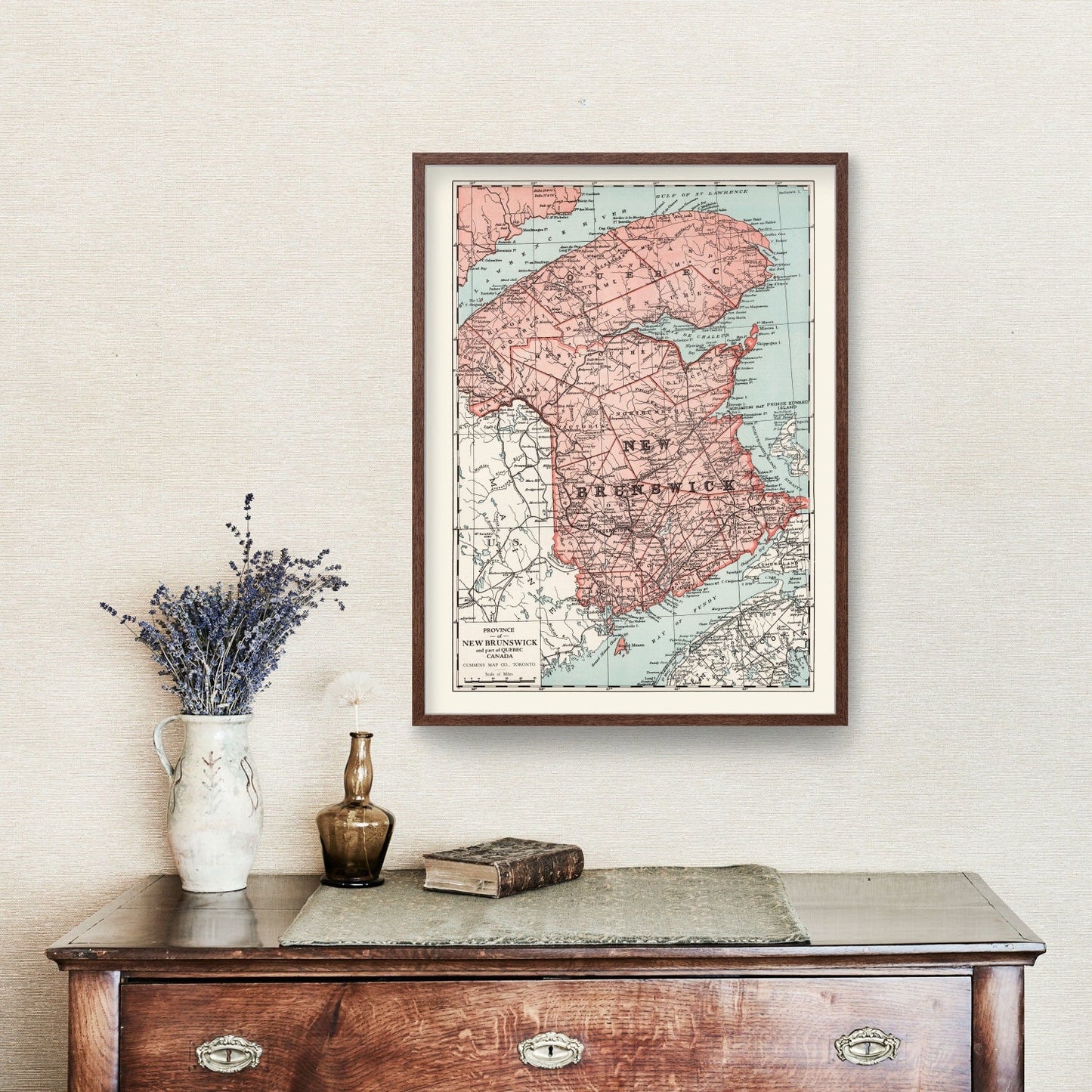 Vintage Map of New Brunswick, Canada, 1925