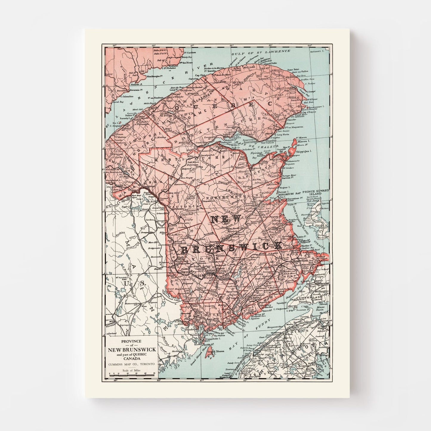 Vintage Map of New Brunswick, Canada, 1925
