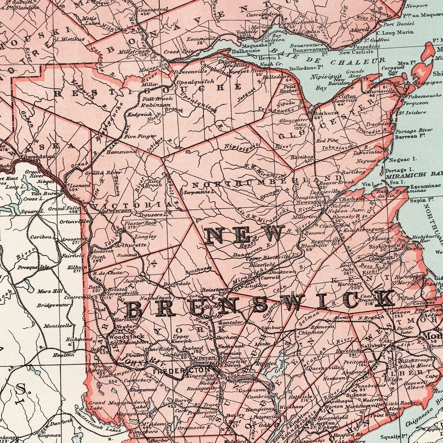 Vintage Map of New Brunswick, Canada, 1925