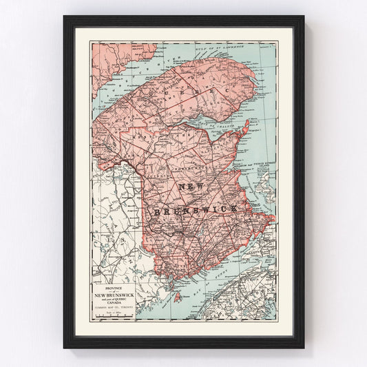 Vintage map of New Brunswick, Canada, 1925