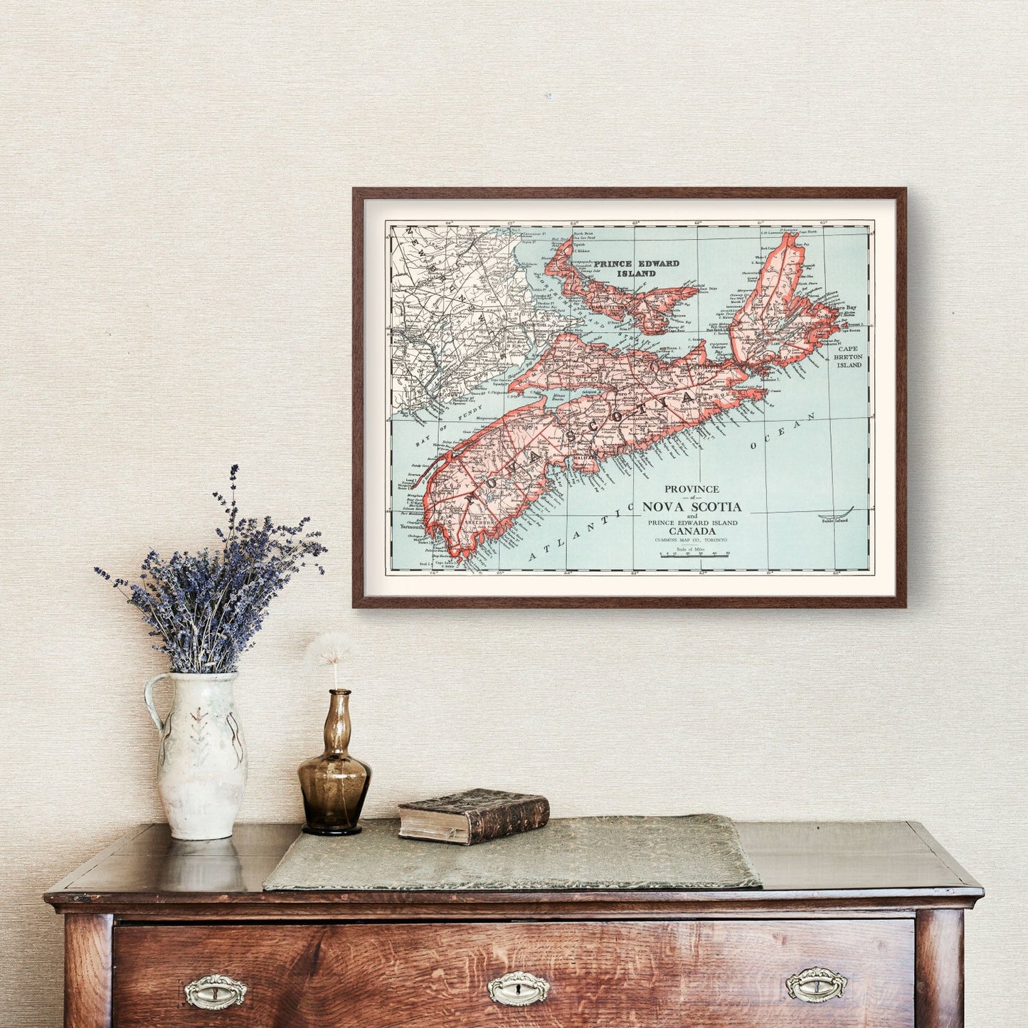 Vintage Map of Nova Scotia, Canada, 1925