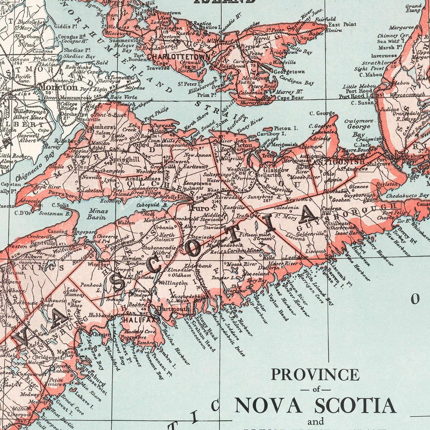 Vintage Map of Nova Scotia, Canada, 1925