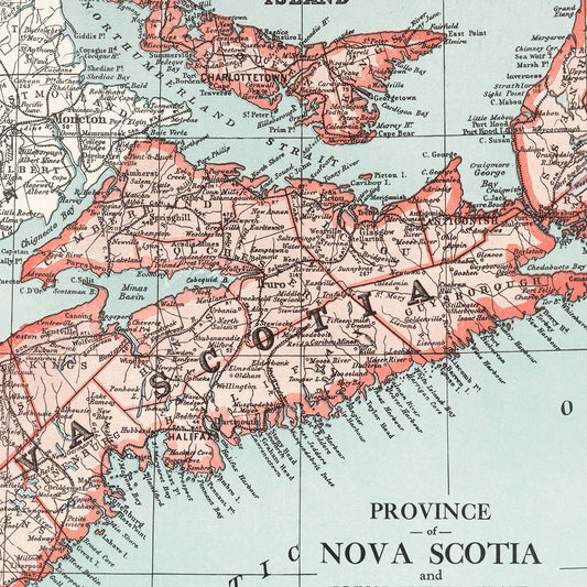 Vintage Map of Nova Scotia, Canada, 1925