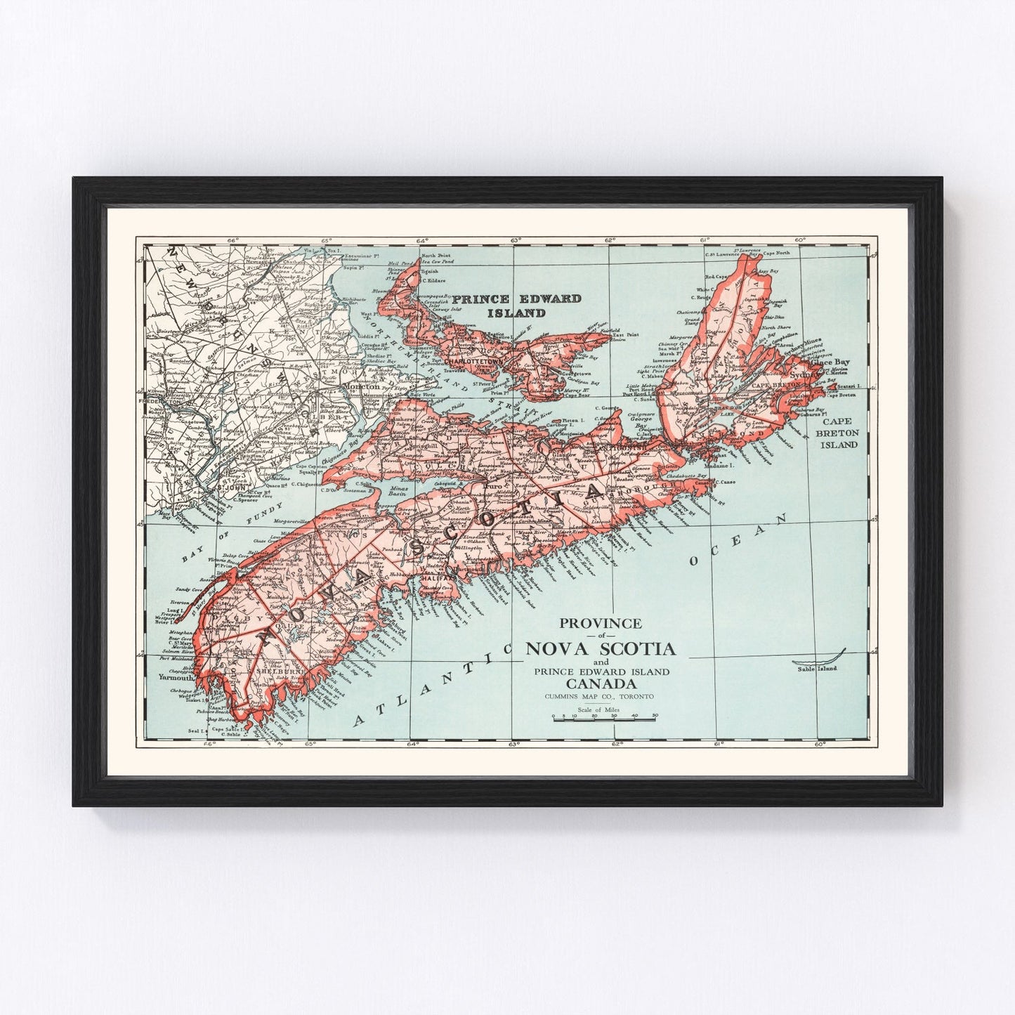 vintage map of Nova Scotia, Canada, 1925