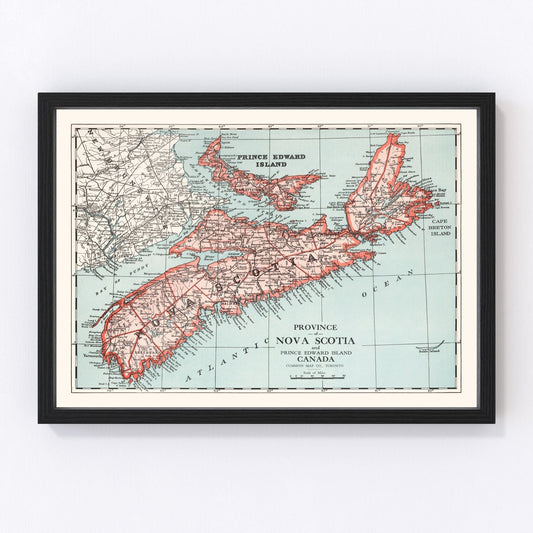 vintage map of Nova Scotia, Canada, 1925