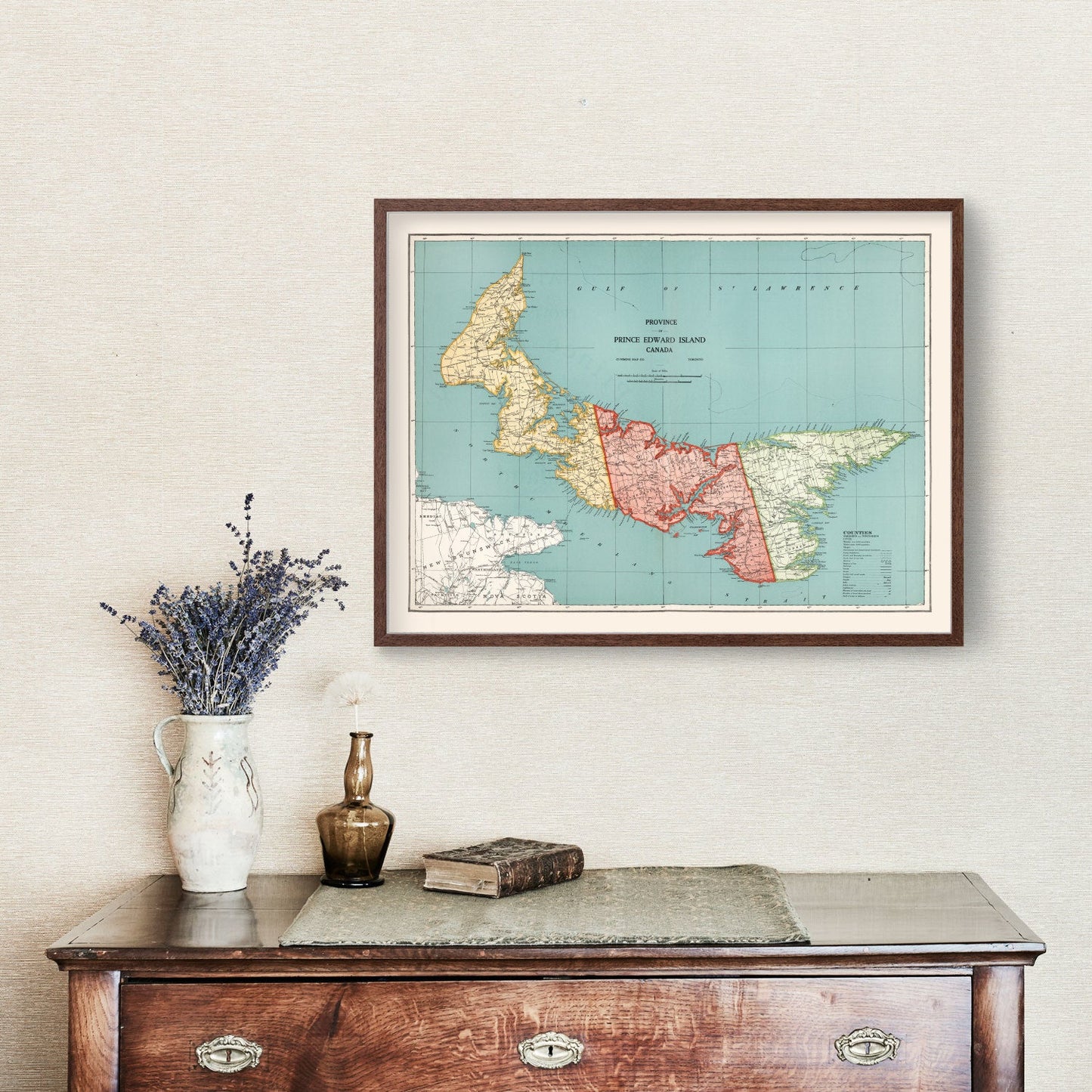 Vintage Map of Prince Edward Island, Canada, 1925