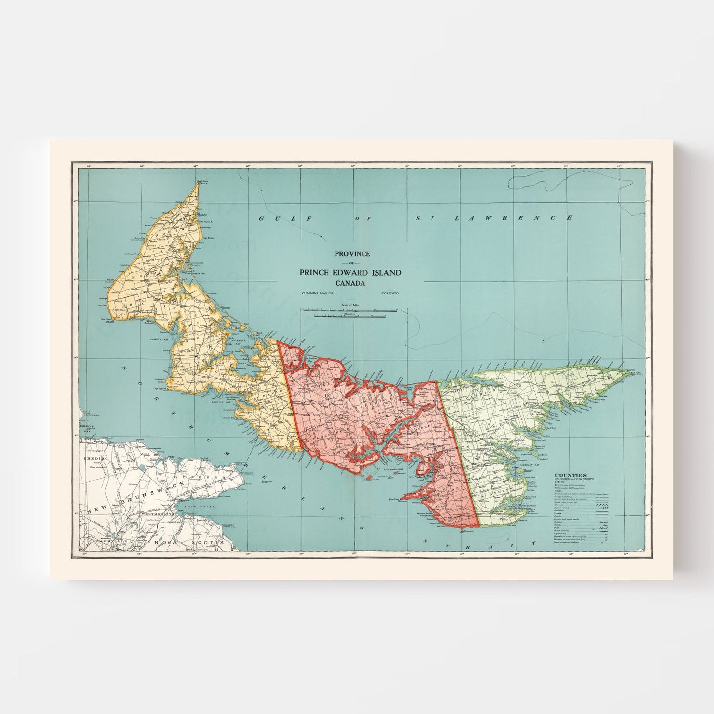 Vintage Map of Prince Edward Island, Canada, 1925