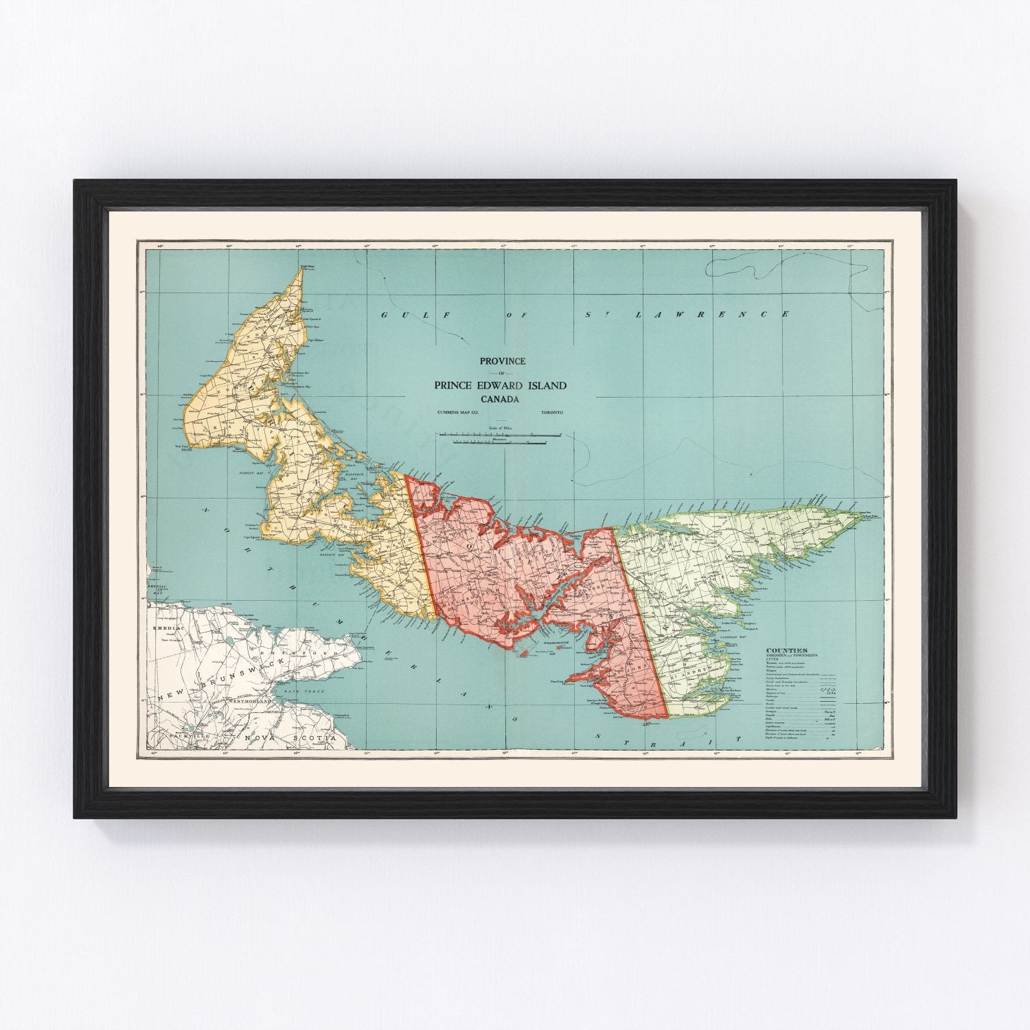 Vintage map of Prince Edward Island, Canada, 1925
