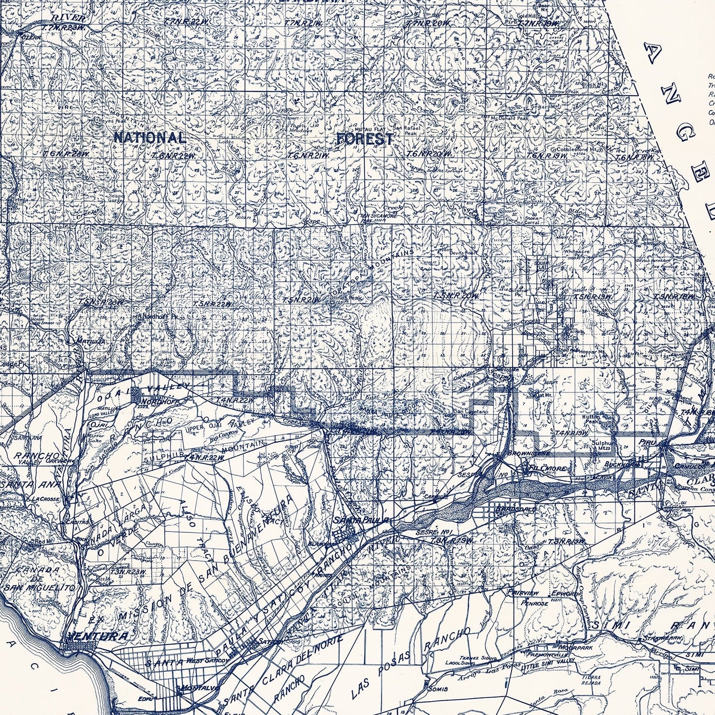 Vintage Map of Ventura County, California, 1913