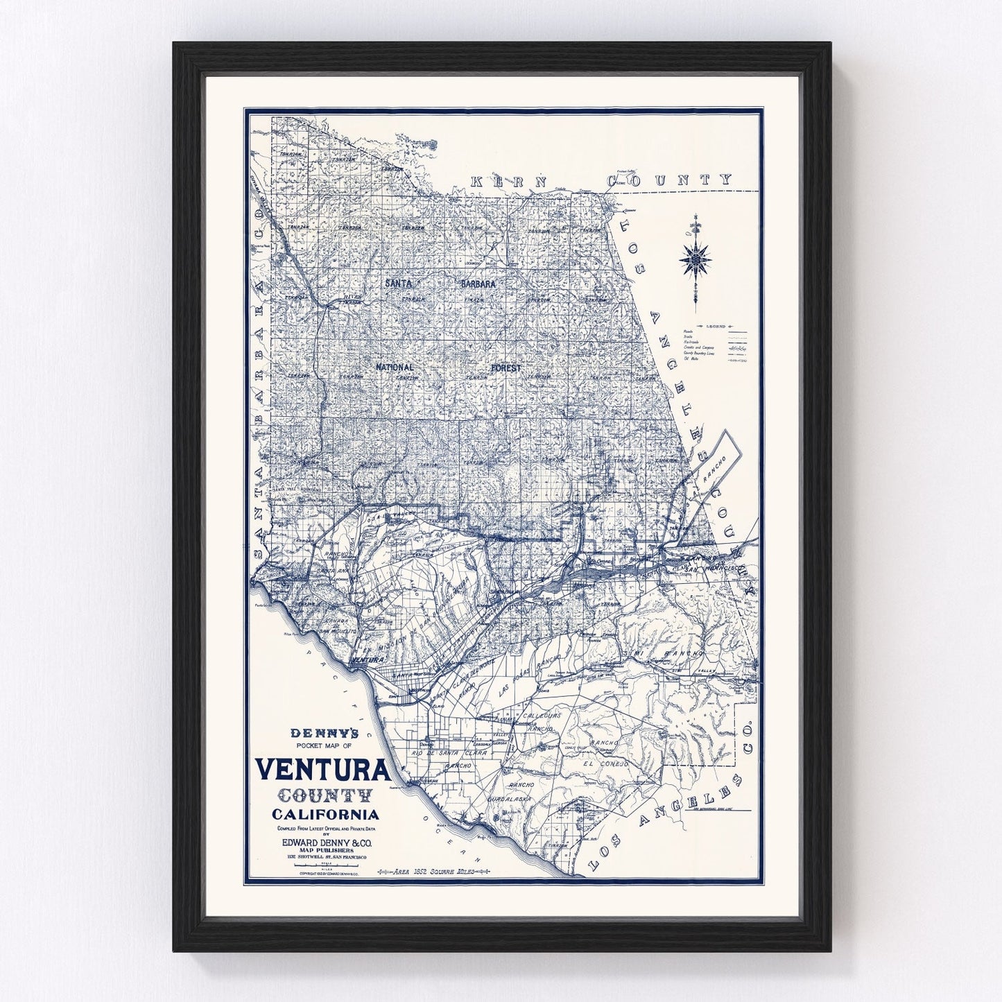 Vintage map of Ventura County, California, 1913