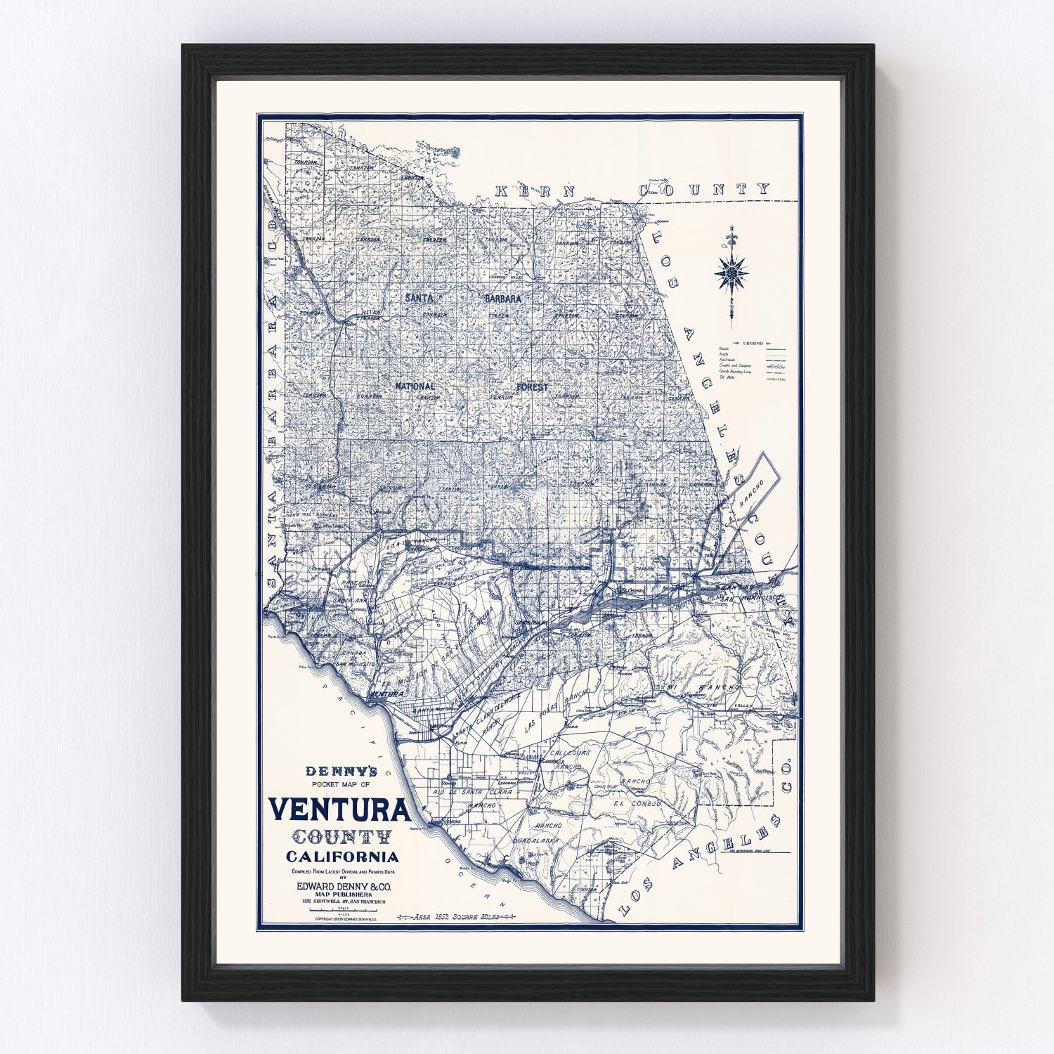 Vintage map of Ventura County, California, 1913