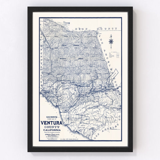 Vintage map of Ventura County, California, 1913