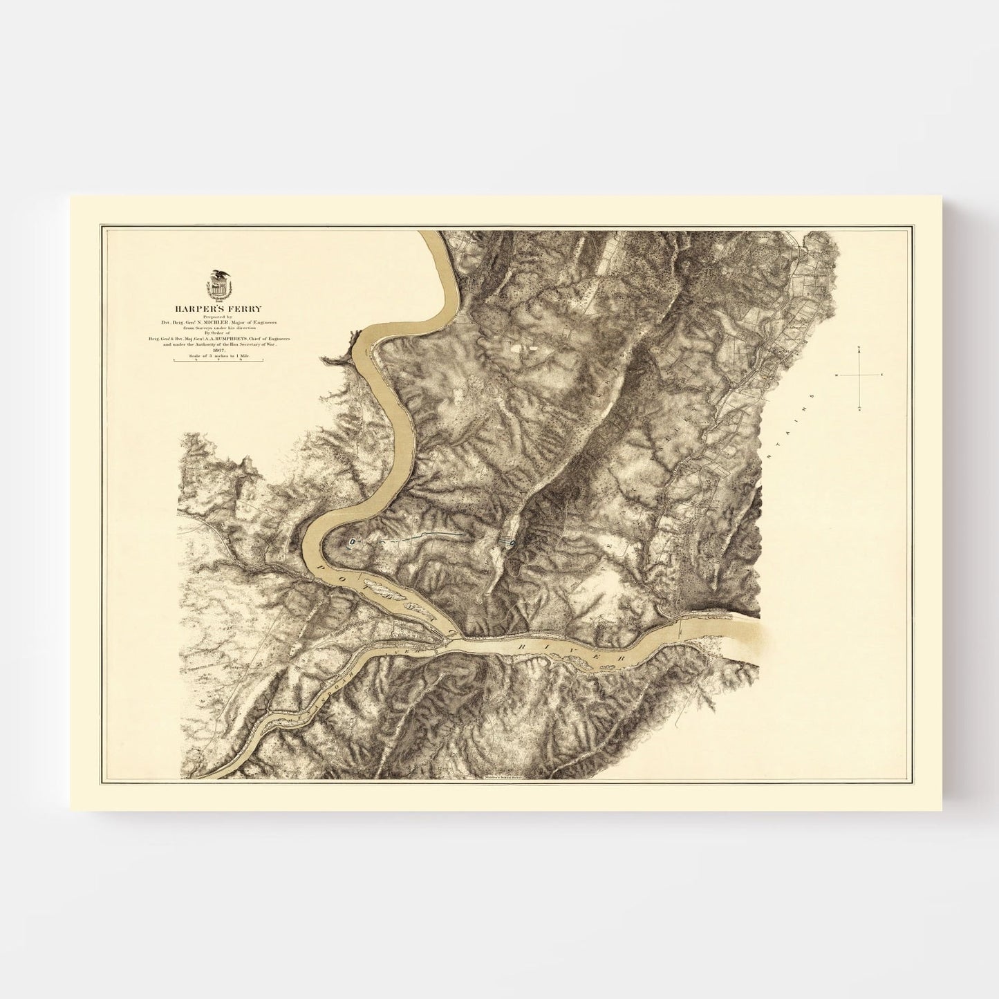 Vintage Map of Harpers Ferry, West Virginia, 1869