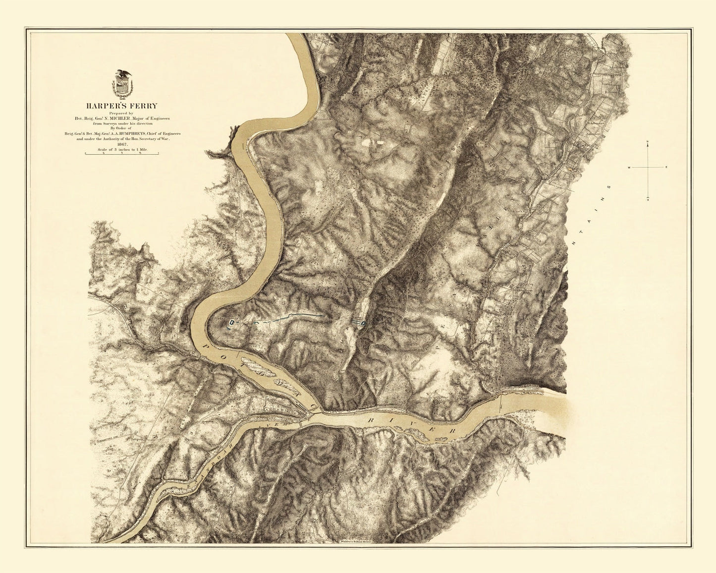 Vintage Map of Harpers Ferry, West Virginia, 1869