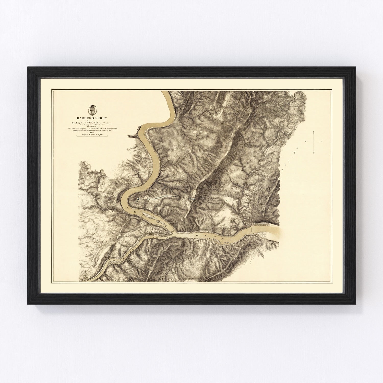 Vintage map of Harpers Ferry, West Virginia, 1869