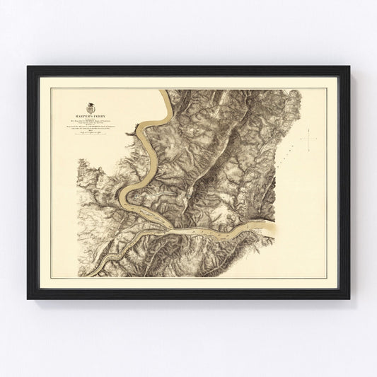 Vintage map of Harpers Ferry, West Virginia, 1869