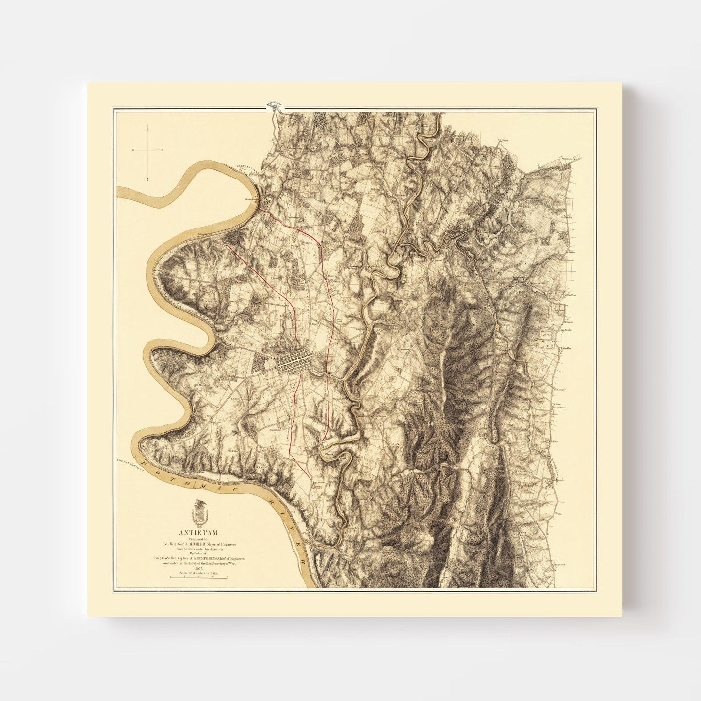 Vintage Map of the Battle of Antietam, Maryland, 1869