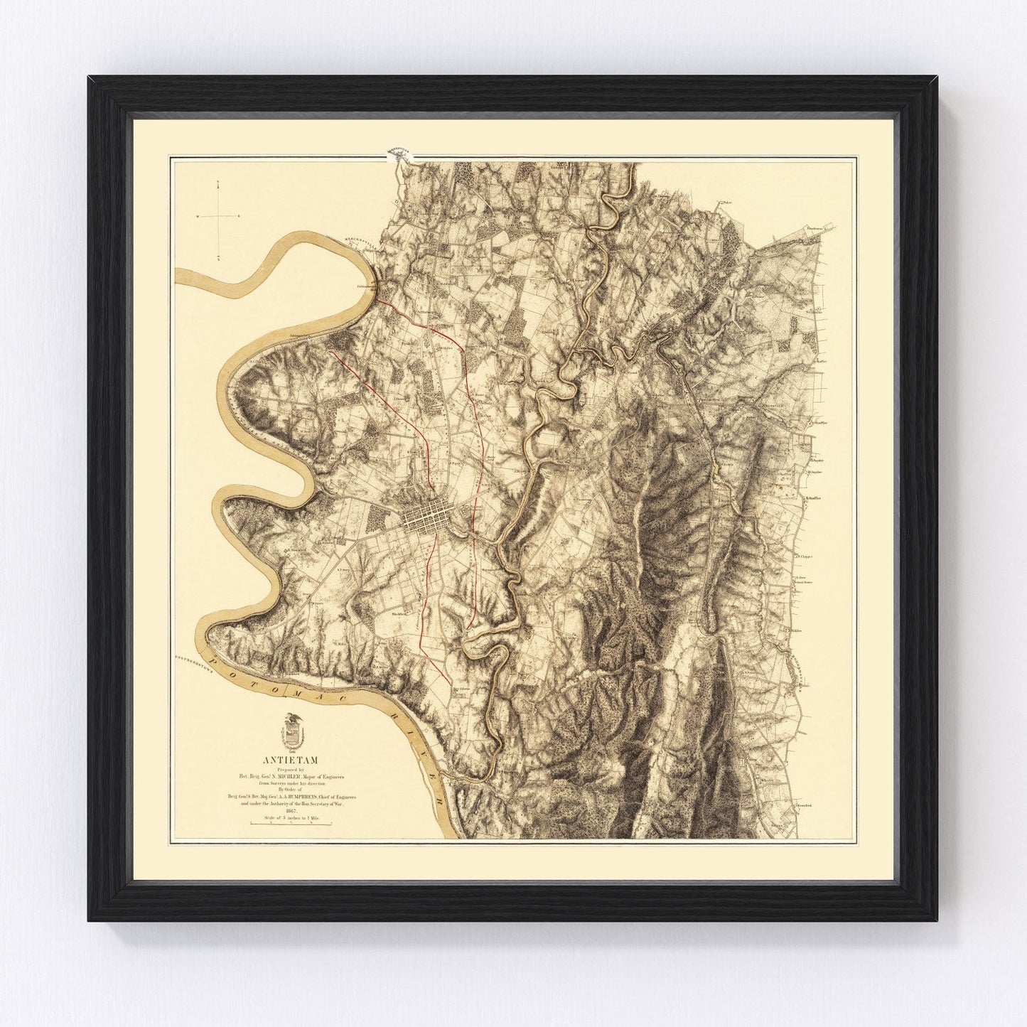 Vintage map of the Battle of Antietam, Maryland, 1869, Civil War