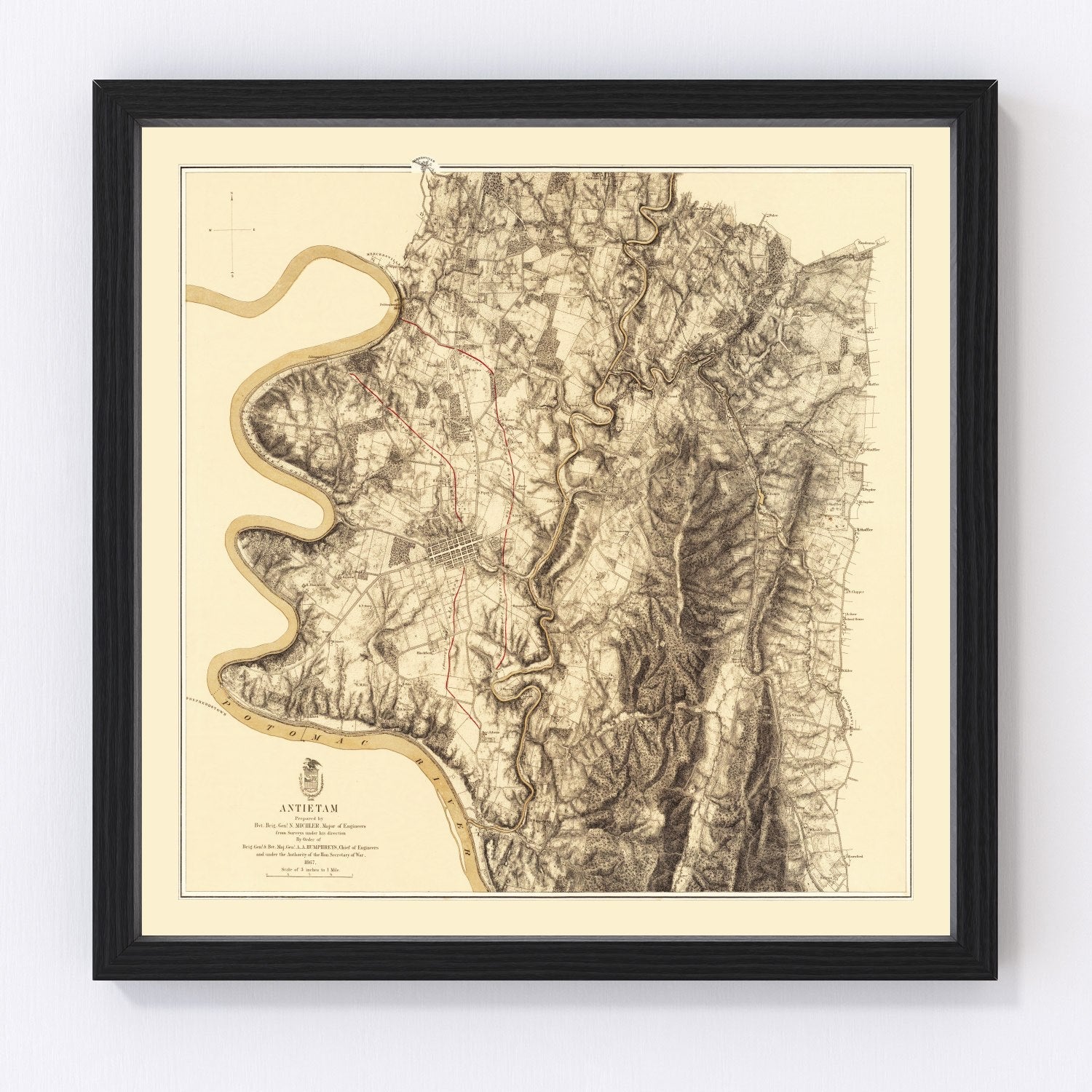 Vintage map of the Battle of Antietam, Maryland, 1869, Civil War