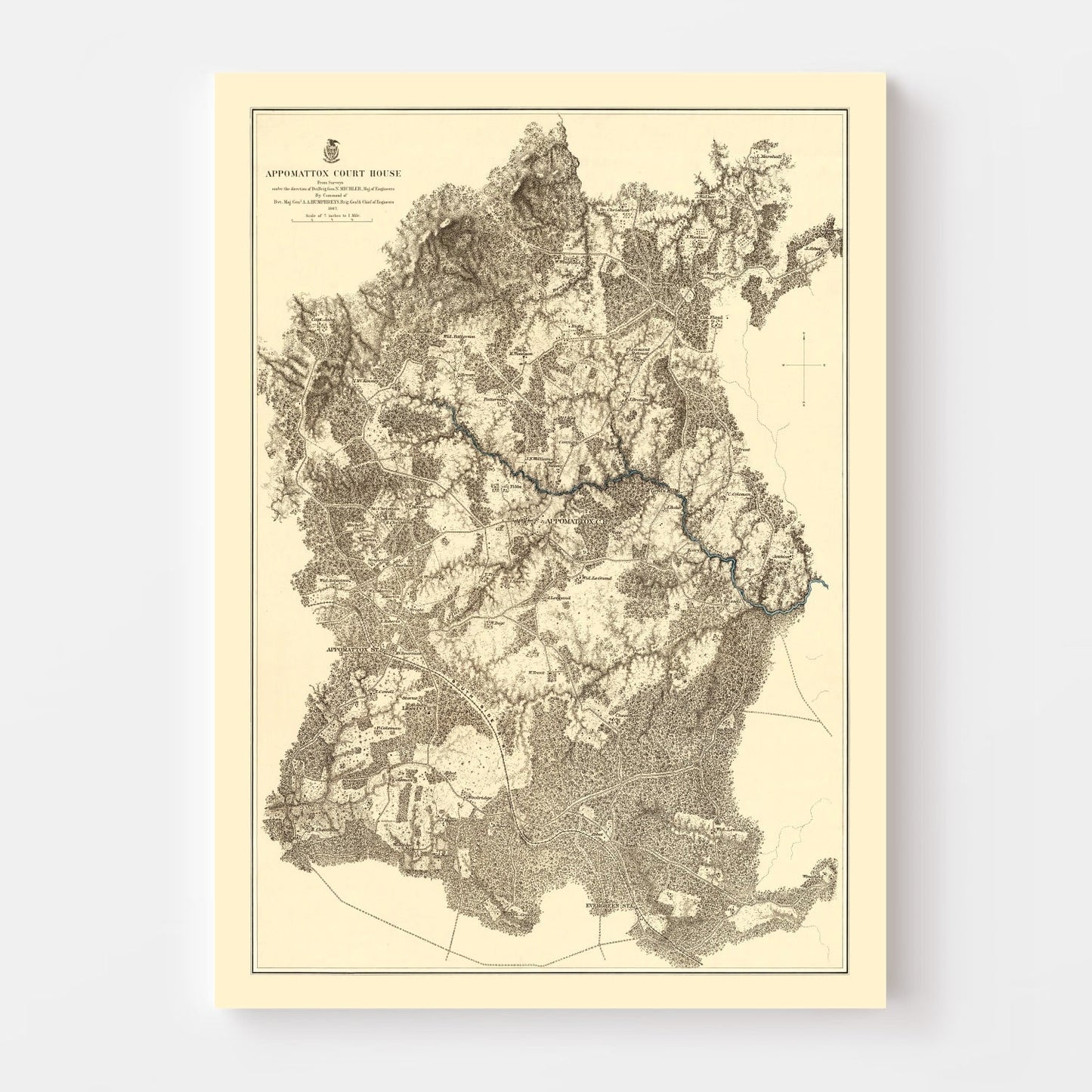 Vintage Map of the Battle of Appomattox Court House, Virginia, 1869