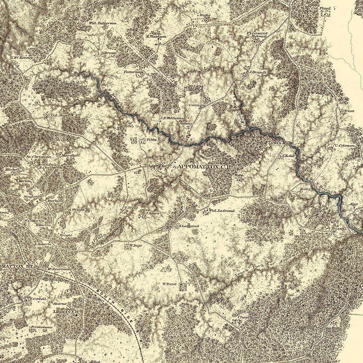 Vintage Map of the Battle of Appomattox Court House, Virginia, 1869