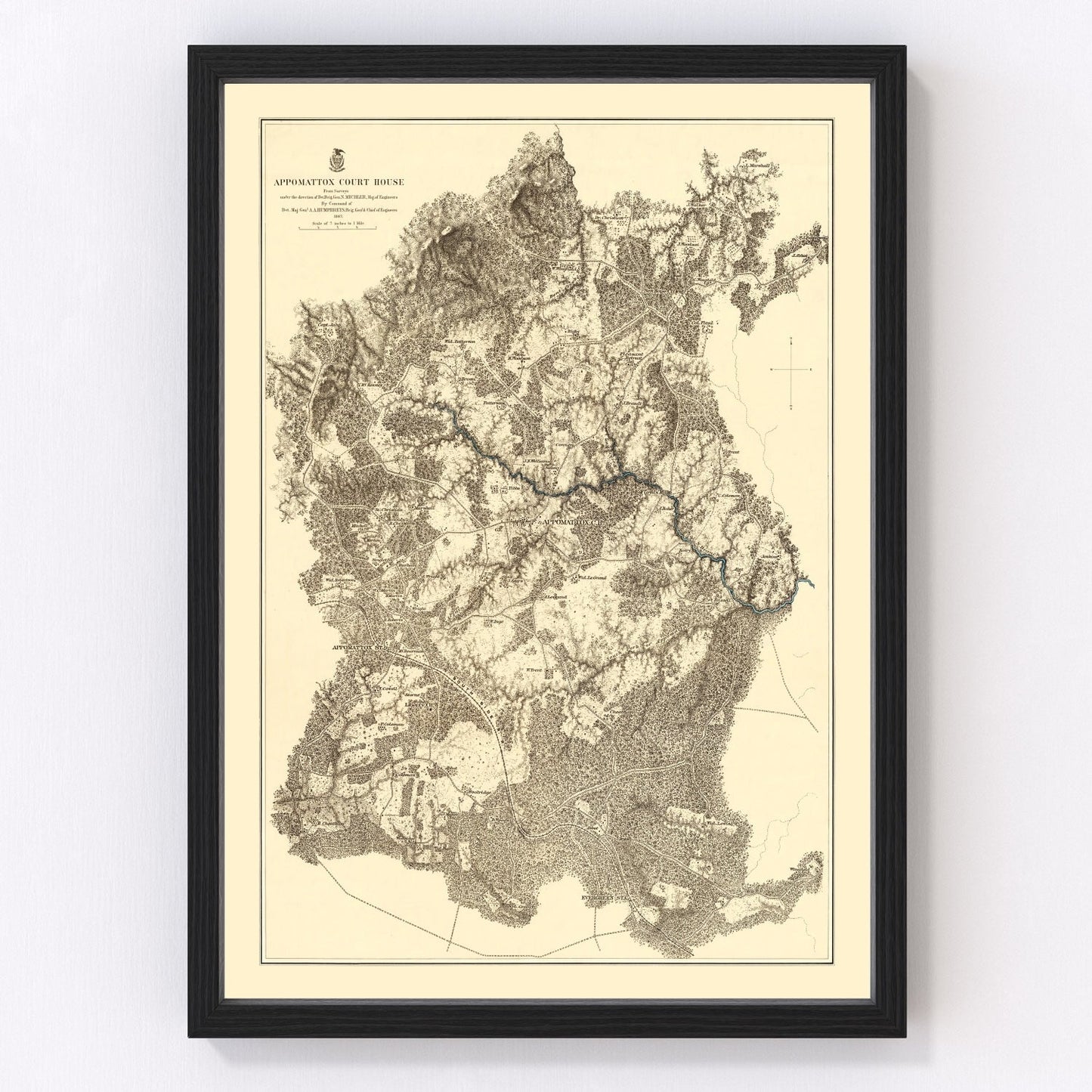 vintage map of the Battle of Appomattox Court House, 1869