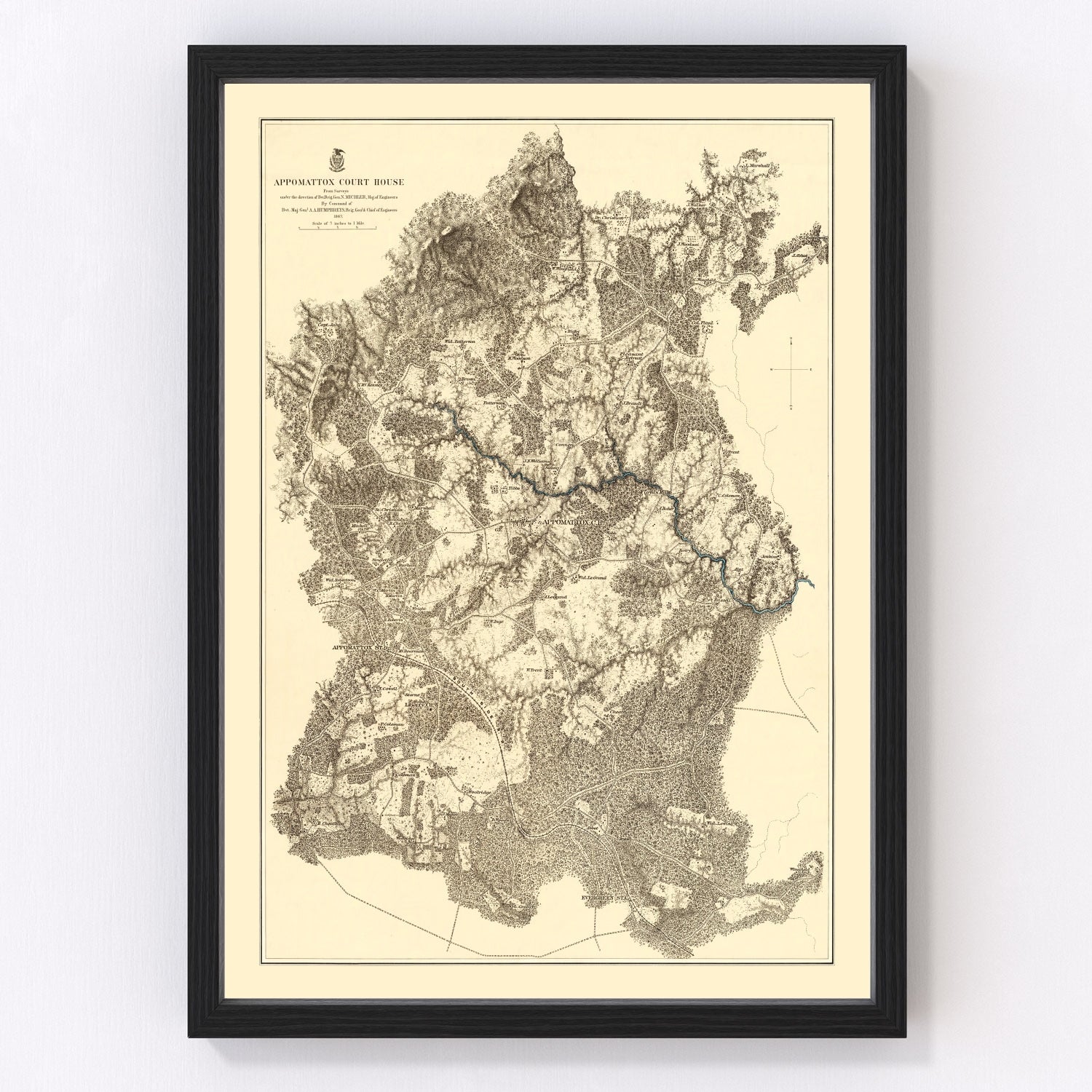 vintage map of the Battle of Appomattox Court House, 1869