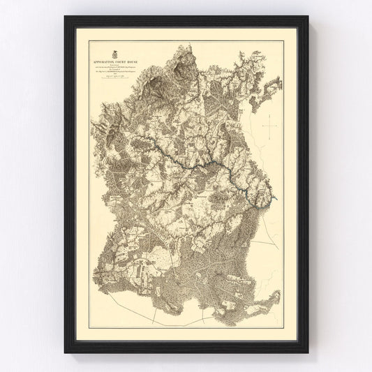 vintage map of the Battle of Appomattox Court House, 1869