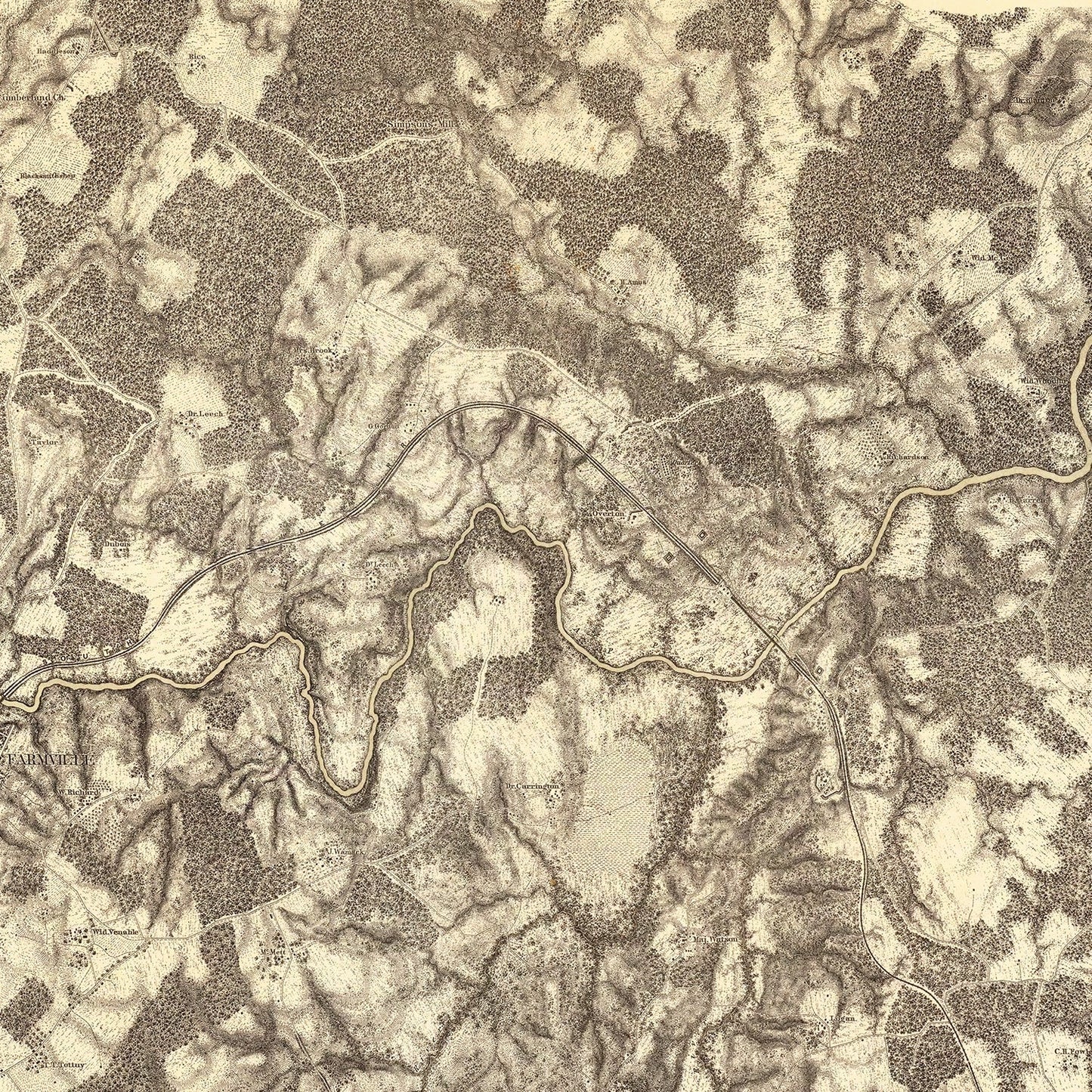 Vintage Map of the Battle of High Bridge and Farmville, 1869