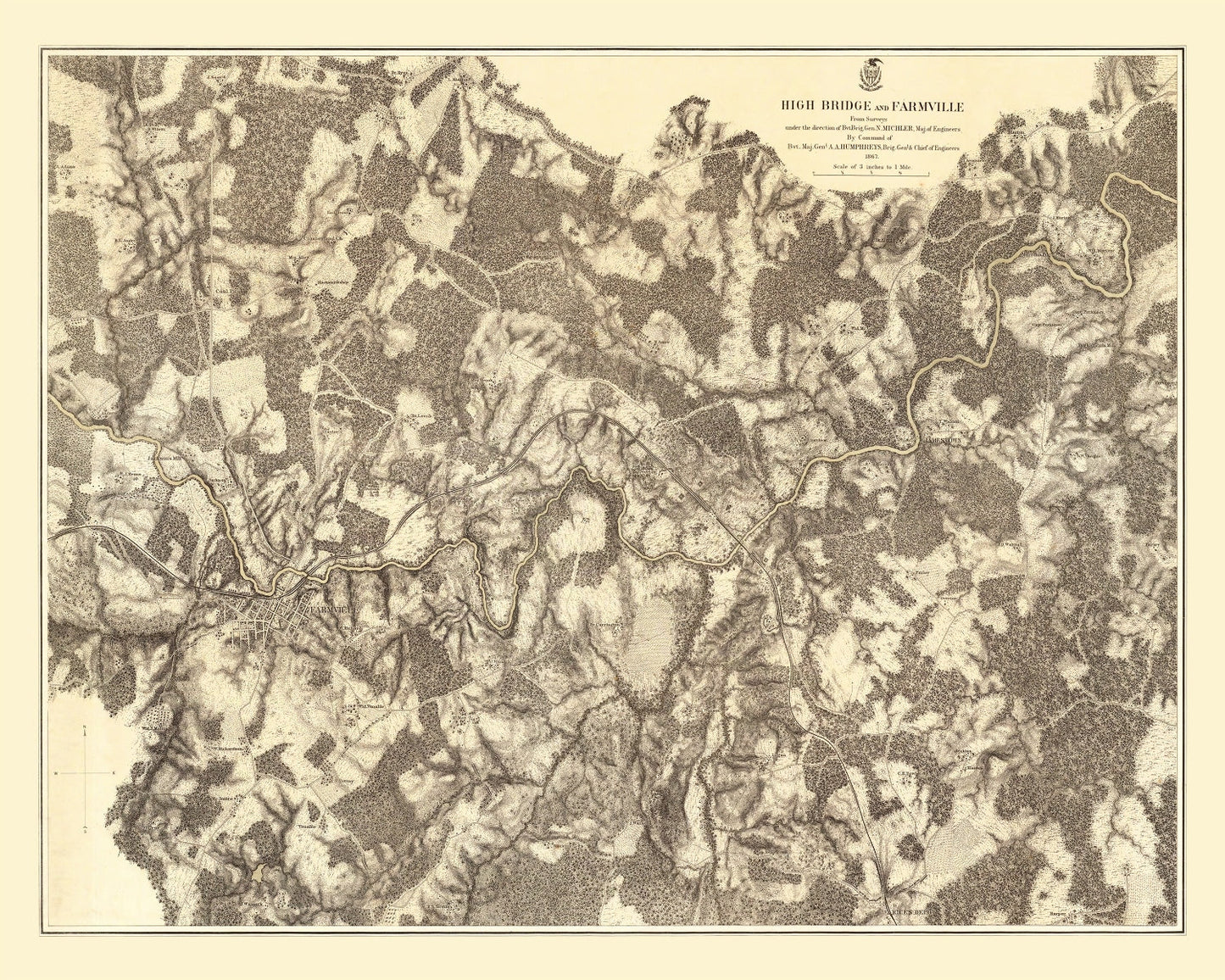 Vintage Map of the Battle of High Bridge and Farmville, 1869