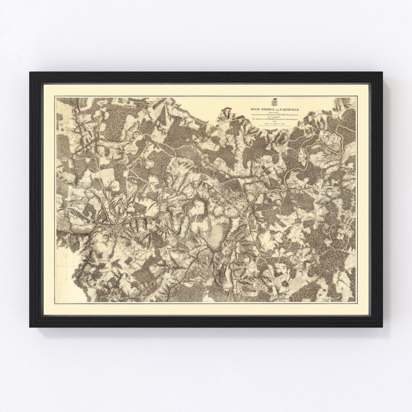 vintage map of the Battle of High Bridge and Farmville, 1869