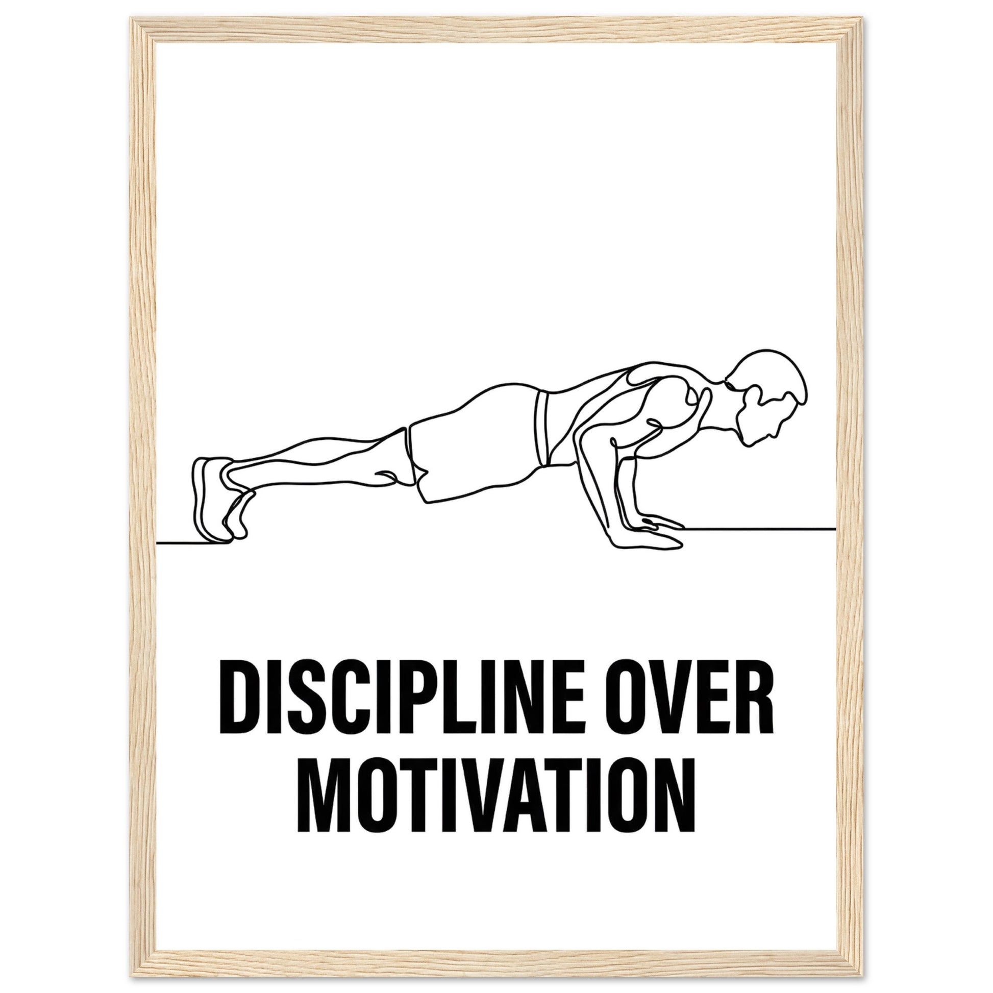 Discipline Over Motivation Poster — Framed Minimalist Line Art - 30x40 cm / 12x16″ - Wood frame / Ready-to-hang - Sparkycare