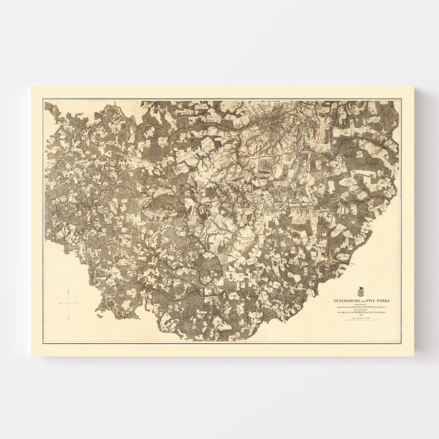 Vintage Map of the Battle of Petersburg and Five Forks, Virginia, 1869