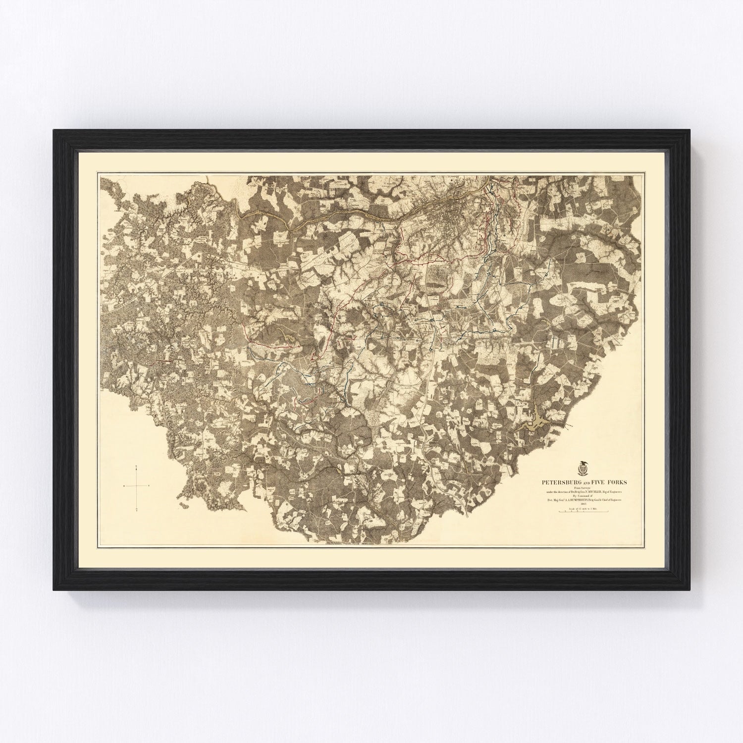 vintage map of the Battle of Petersburg and Five Forks, Virginia, 1869