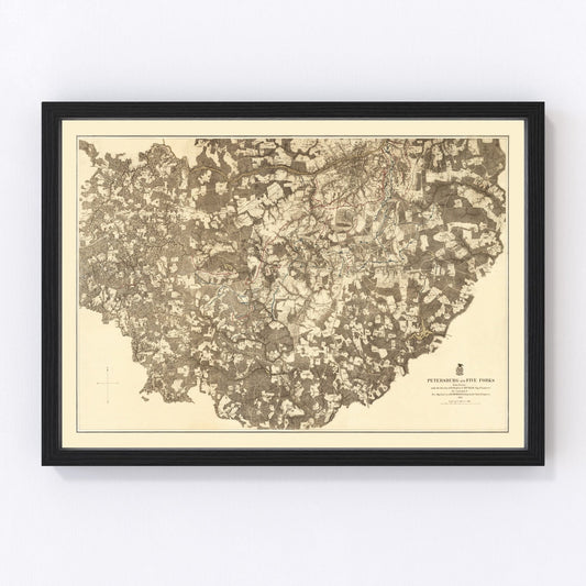 vintage map of the Battle of Petersburg and Five Forks, Virginia, 1869