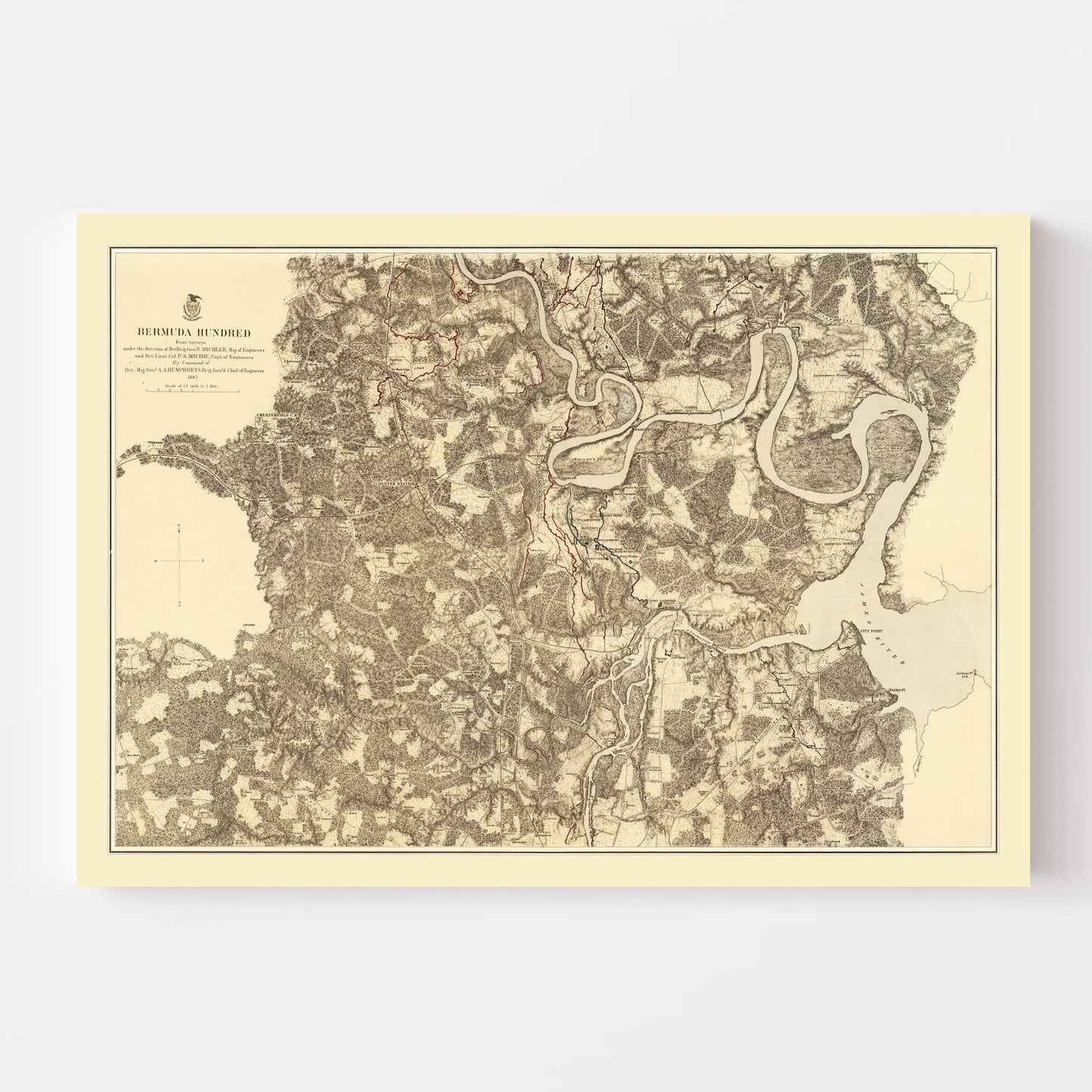 Vintage Map of the Battle of Bermuda Hundred, Virginia, 1869