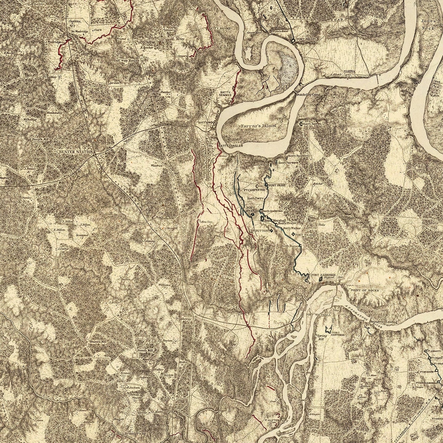 Vintage Map of the Battle of Bermuda Hundred, Virginia, 1869