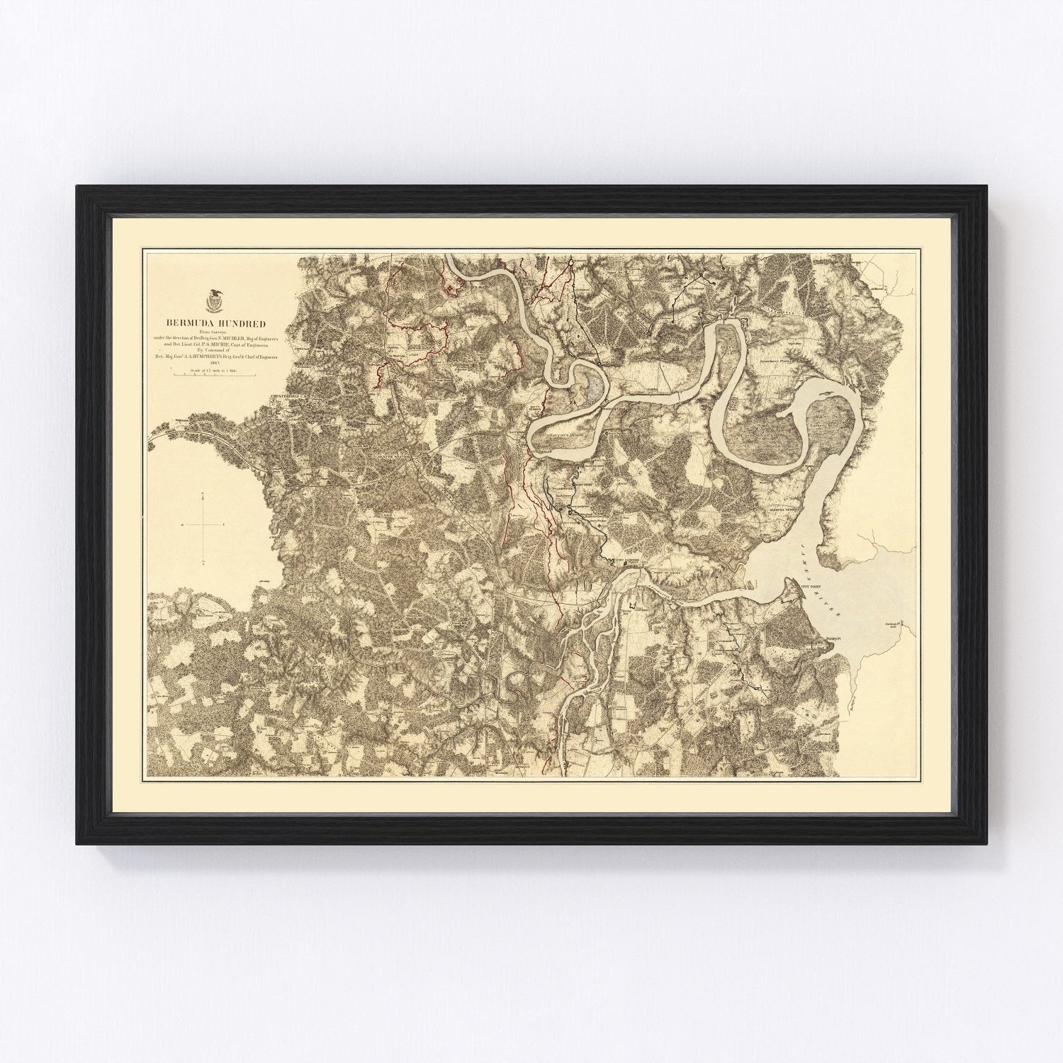 vintage map of the Battle of Bermuda Hundred, Virginia, 1869