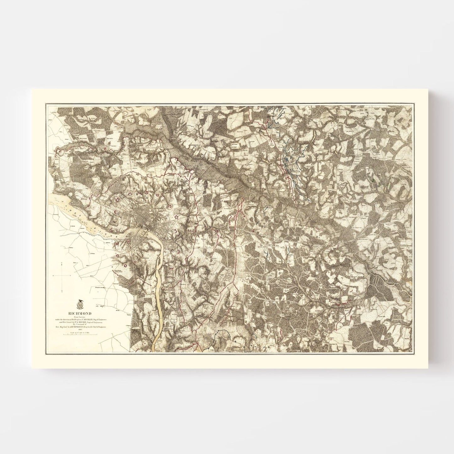 Vintage Map of the Battle of Richmond, Virginia, 1869