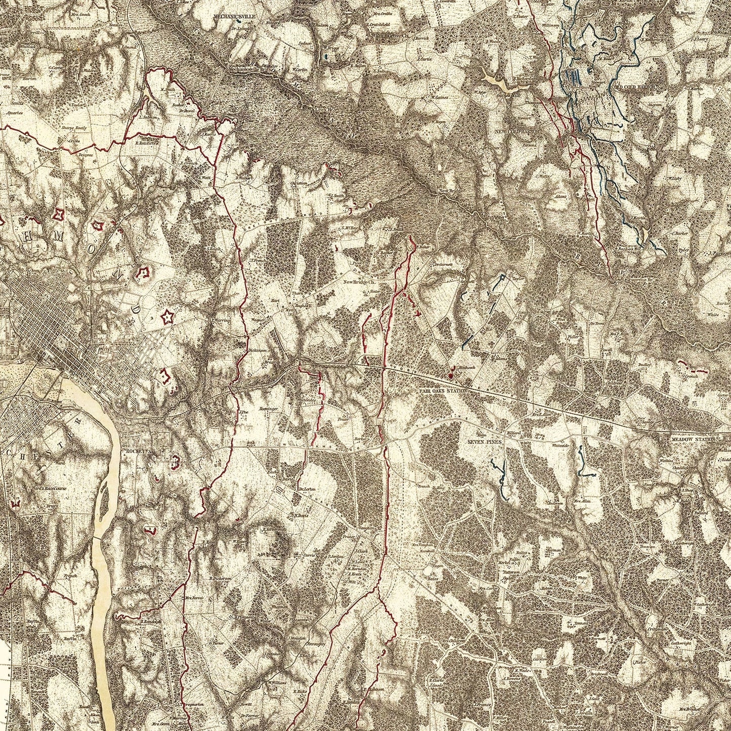 Vintage Map of the Battle of Richmond, Virginia, 1869