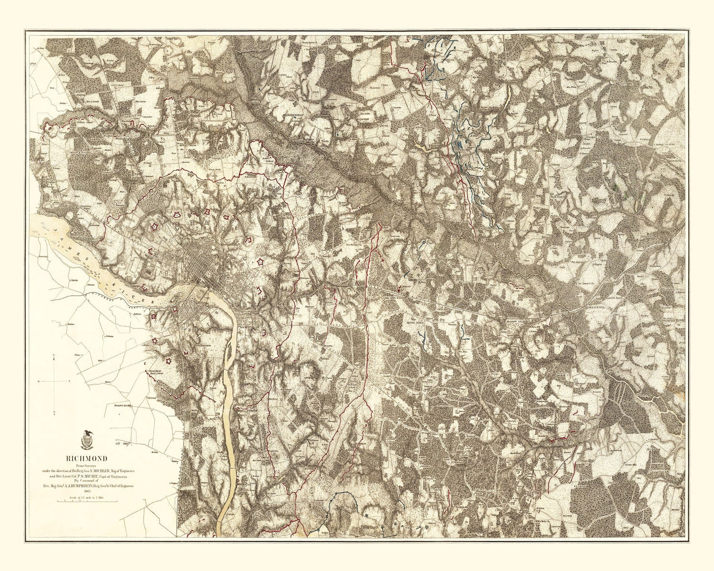 Vintage Map of the Battle of Richmond, Virginia, 1869