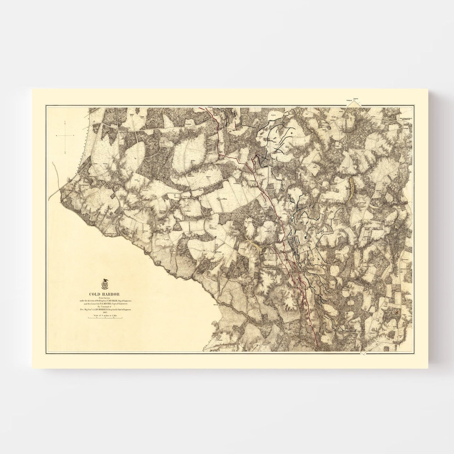 Vintage Map of the Battle of Cold Harbor, Virginia, 1869