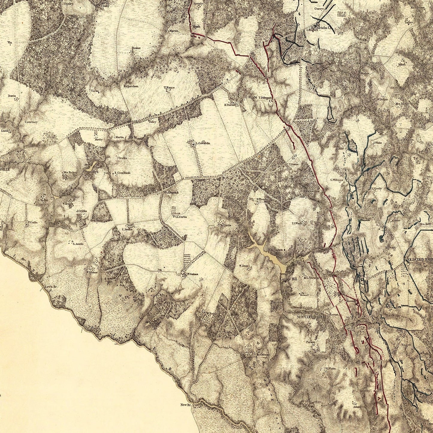Vintage Map of the Battle of Cold Harbor, Virginia, 1869