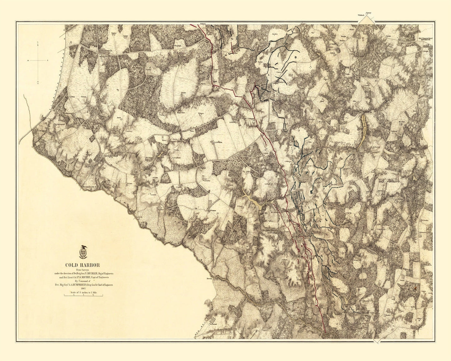 Vintage Map of the Battle of Cold Harbor, Virginia, 1869