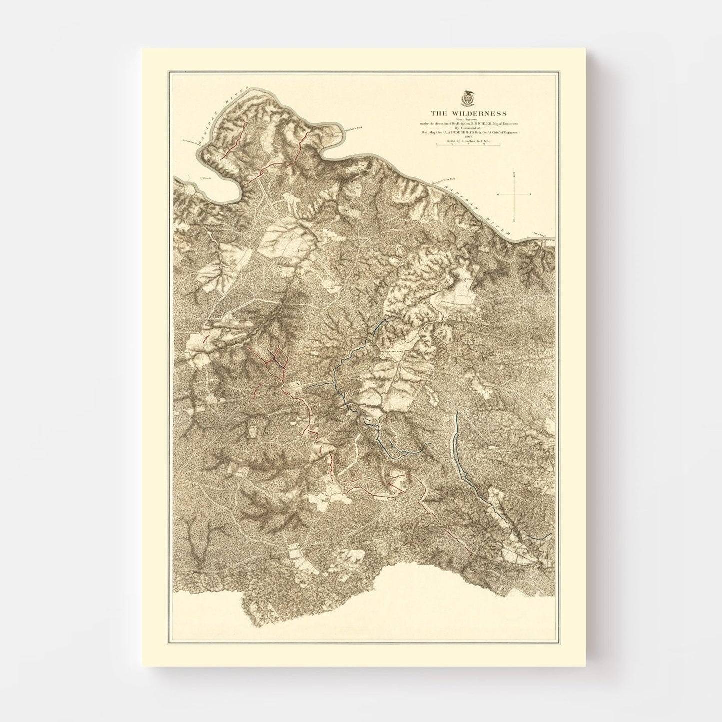 Vintage Wilderness Map of Virginia, 1869